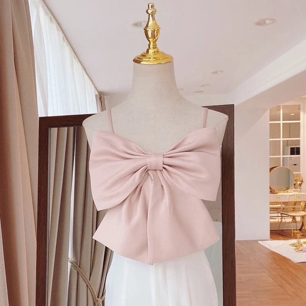 Bow top tank crop top women’s summer pink - Picture 2 of 4